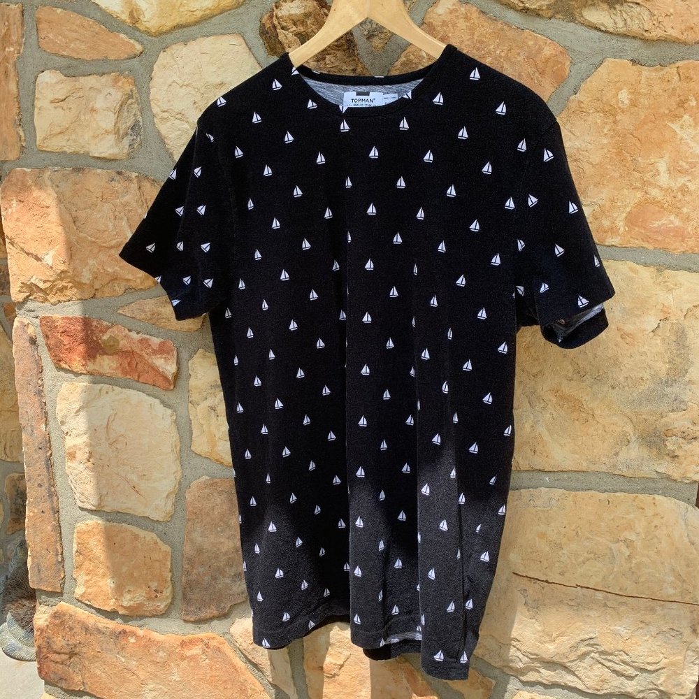 Topman Black Sailboat Pattern Short-Sleeve T Shirt